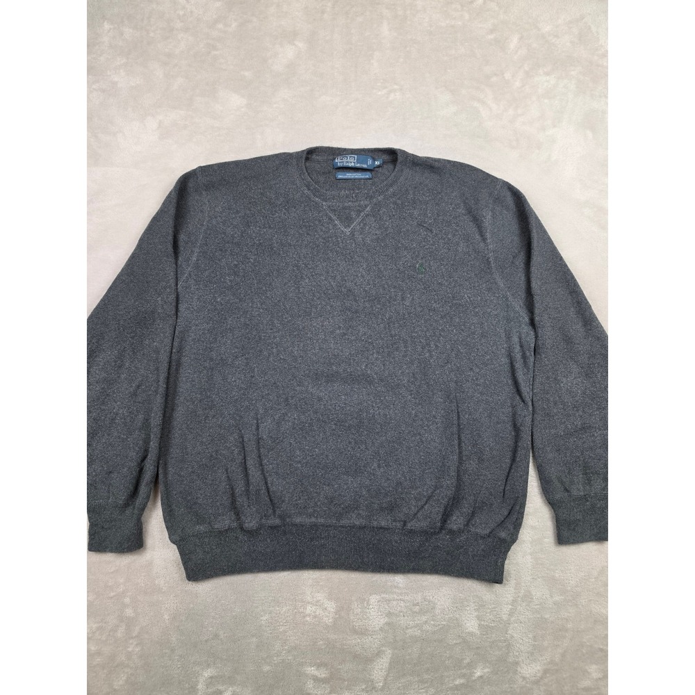 Polo Ralph Lauren Sweater Mens XL Gray Cotton Crew Neck Long Sleeve Pullover Y2K